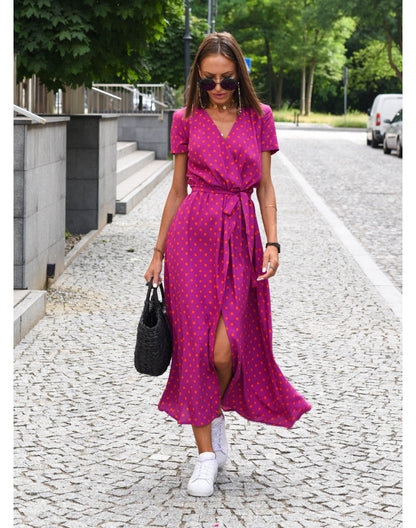 Robe été à manches courtes pour femme col V