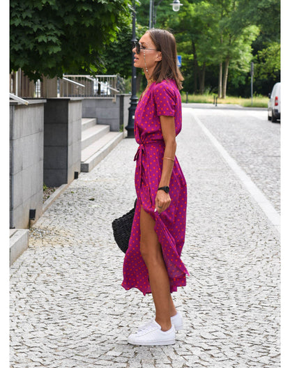Robe été à manches courtes pour femme col V