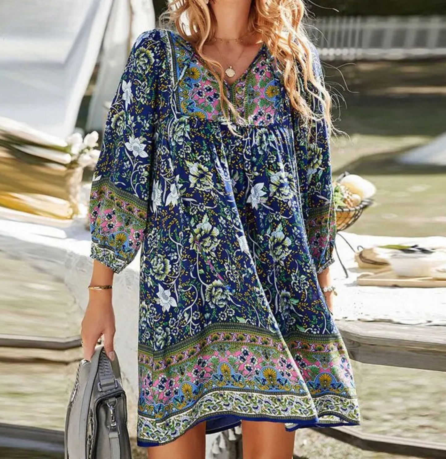 Robe mi-longue fluide à imprimé floral pour femme