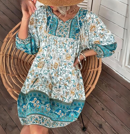 Robe mi-longue fluide à imprimé floral pour femme