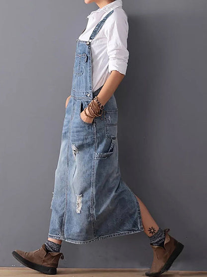 Robe salopette pour femme avec effet usé et tissu texturé