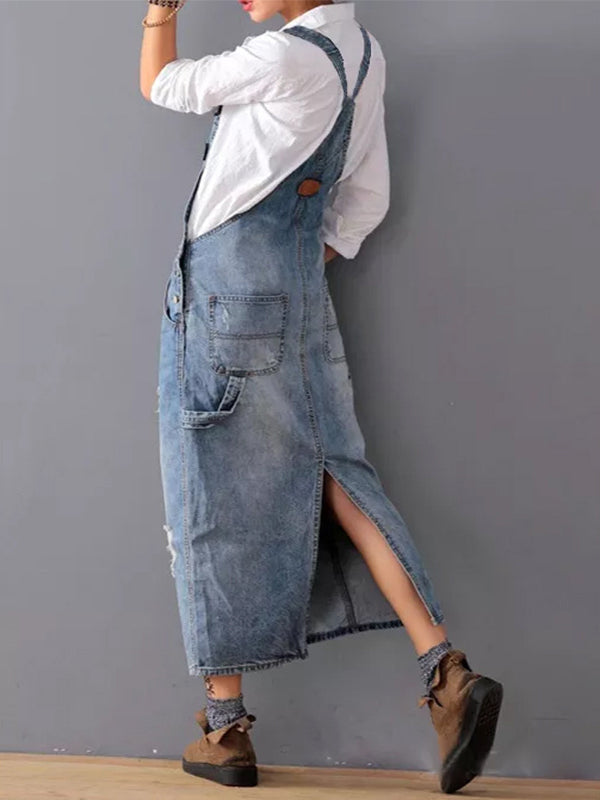 Robe salopette pour femme avec effet usé et tissu texturé