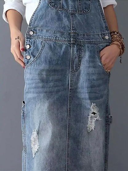 Robe salopette pour femme avec effet usé et tissu texturé