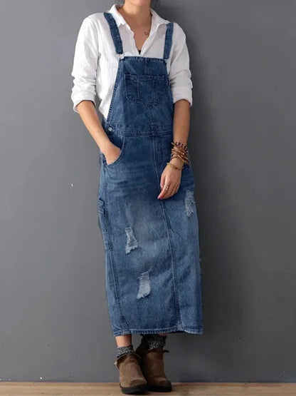 Robe salopette pour femme avec effet usé et tissu texturé