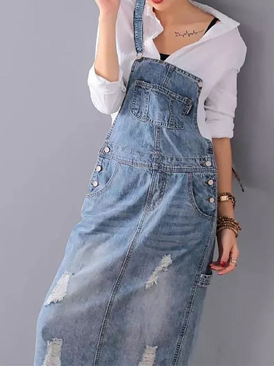 Robe salopette pour femme avec effet usé et tissu texturé