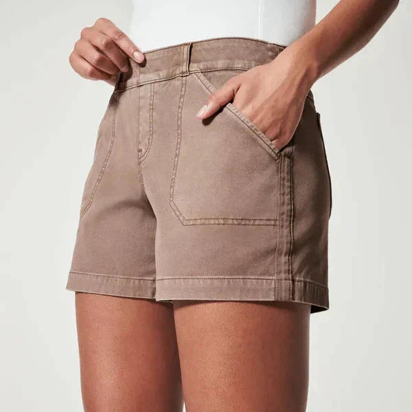 Pantalon court extensible femme style taille haute texturé