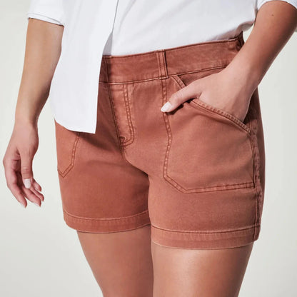Pantalon court extensible femme style taille haute texturé