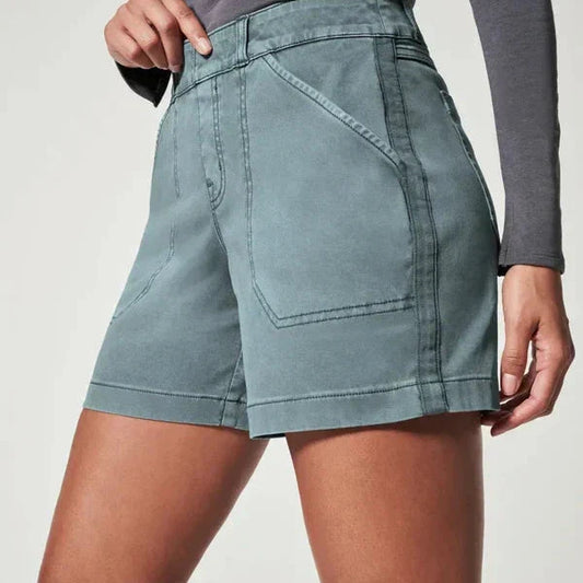 Pantalon court extensible femme style taille haute texturé