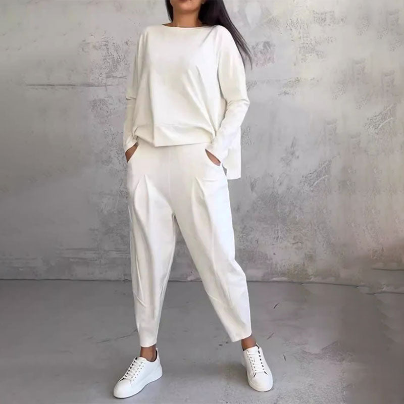Ensemble Deux-Pièces Femme – Haut Manches Longues & Pantalon Ample Décontracté