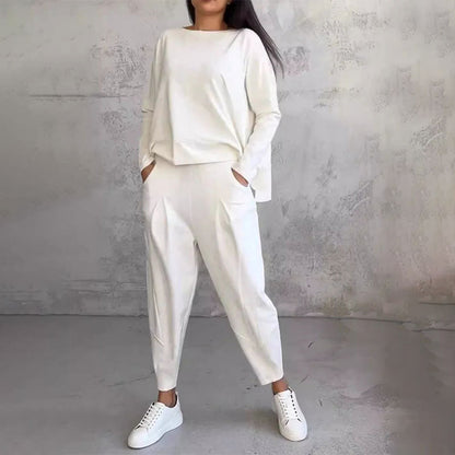 Ensemble Deux-Pièces Femme – Haut Manches Longues & Pantalon Ample Décontracté