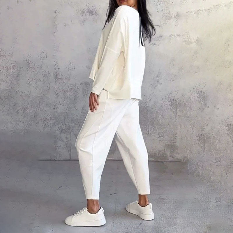 Ensemble Deux-Pièces Femme – Haut Manches Longues & Pantalon Ample Décontracté