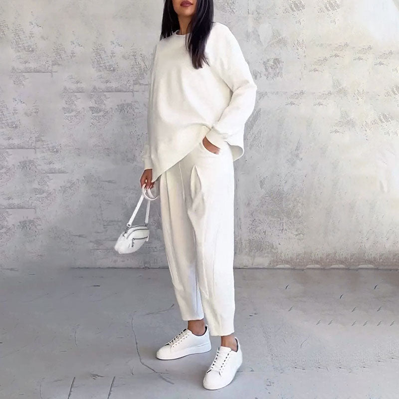 Ensemble Deux-Pièces Femme – Haut Manches Longues & Pantalon Ample Décontracté