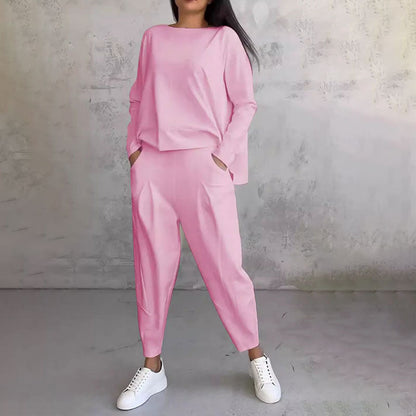Ensemble Deux-Pièces Femme – Haut Manches Longues & Pantalon Ample Décontracté