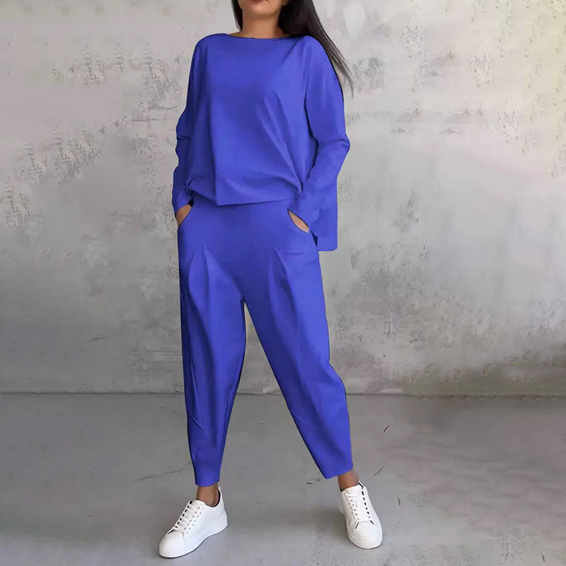 Ensemble Deux-Pièces Femme – Haut Manches Longues & Pantalon Ample Décontracté