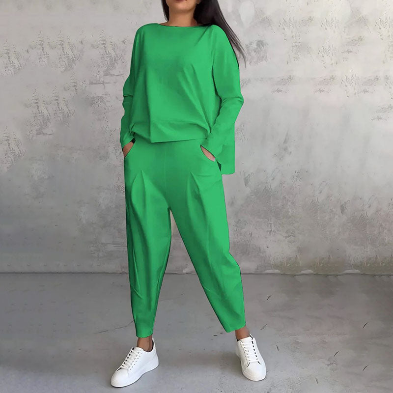 Ensemble Deux-Pièces Femme – Haut Manches Longues & Pantalon Ample Décontracté