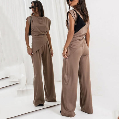 Ensemble femme haut et pantalon coupe droite uni