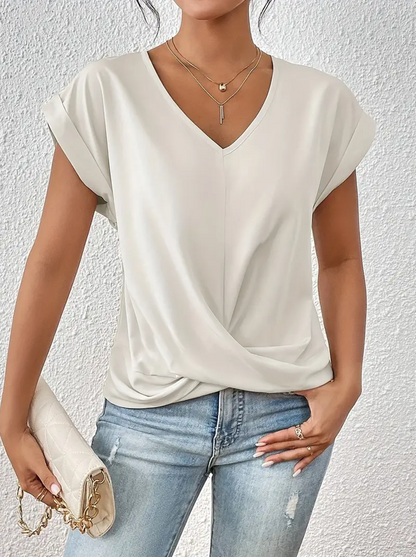 Top ajusté pour femme avec col V et manches courtes