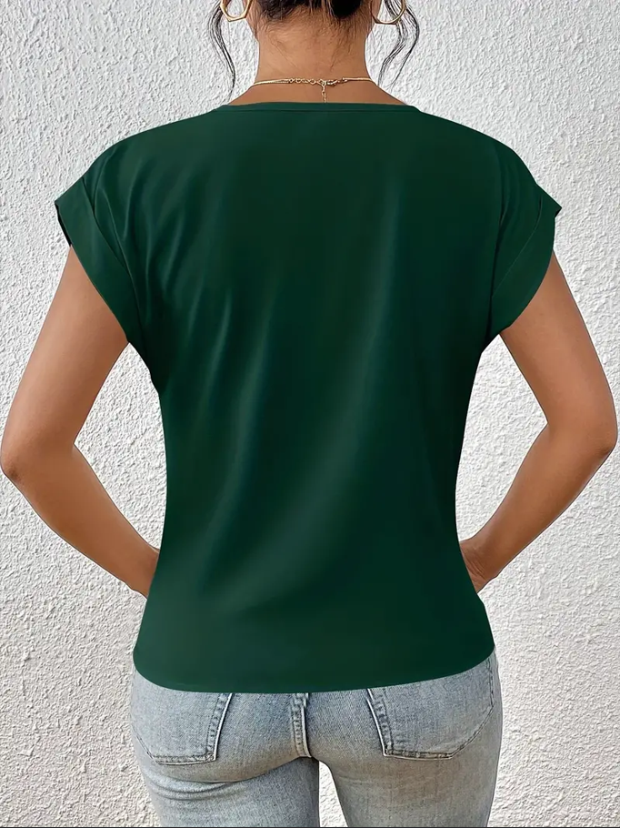 Top ajusté pour femme avec col V et manches courtes