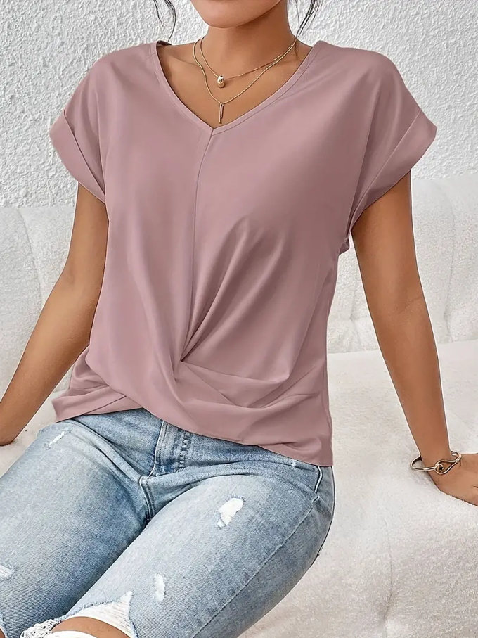 Top ajusté pour femme avec col V et manches courtes