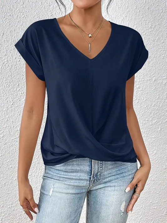 Top ajusté pour femme avec col V et manches courtes
